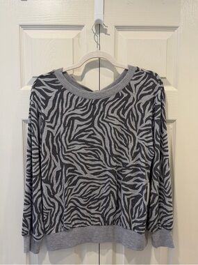 1. State Gray and Charcoal Zebra Print Top NWT